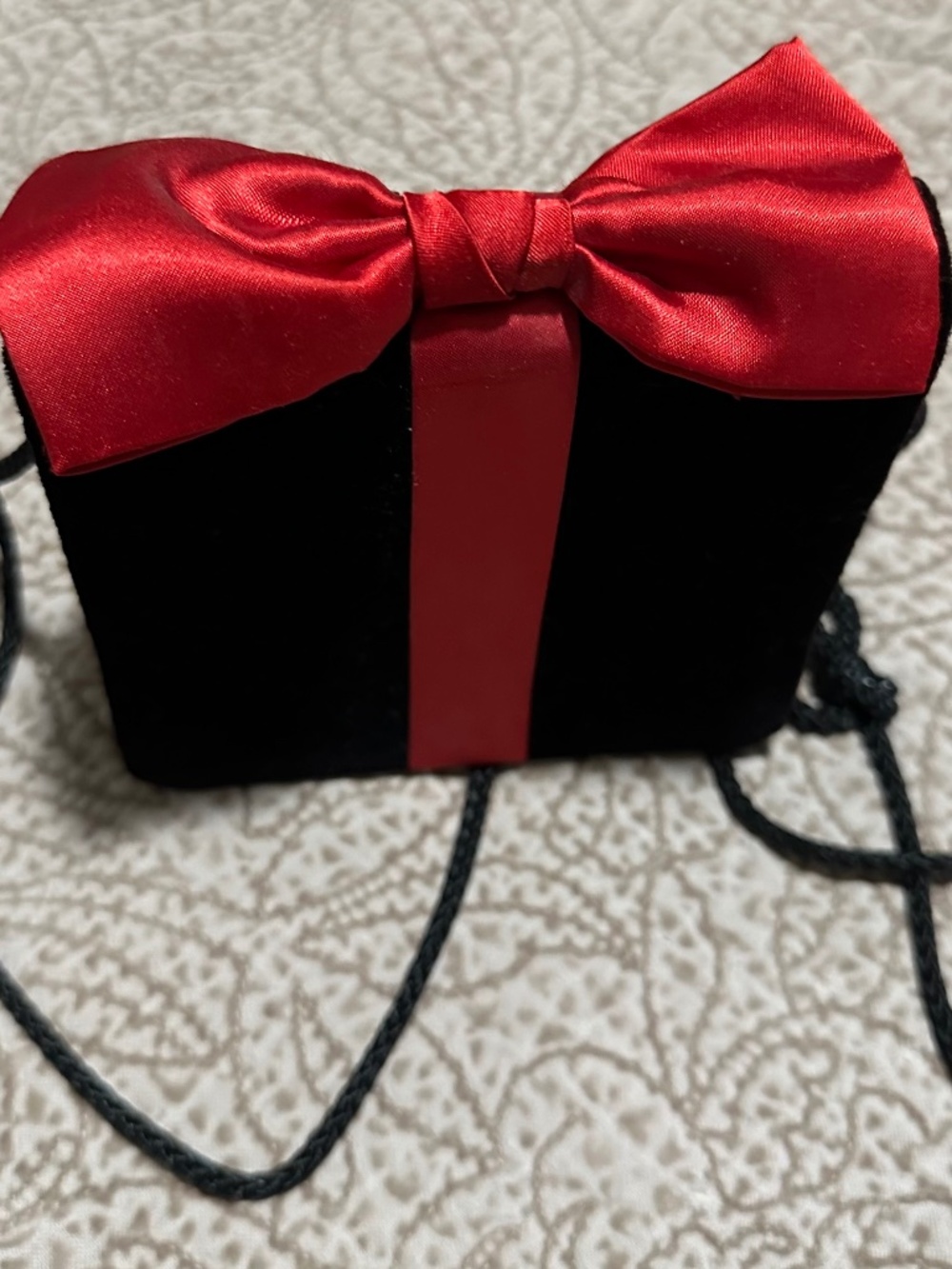 Black Velvet Handbag with Red Bow